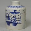China glaze pottery tea canister decorated in blue under a pearlware glaze, circa 1800