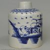 China glaze pottery tea canister decorated in blue under a pearlware glaze, circa 1800