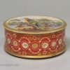 Pearlware pottery screw top snuff box decorated with a green woodpecker, circa 1790