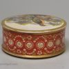Pearlware pottery screw top snuff box decorated with a green woodpecker, circa 1790