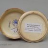 Pearlware pottery screw top snuff box decorated with a green woodpecker, circa 1790