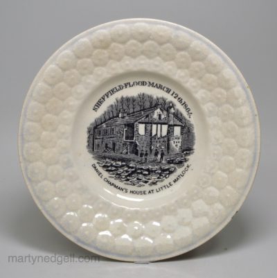 Commemorative pearlware pottery child's plate 'SHEFFIELD FLOOD MARCH 12th 1864'