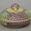 Creamware pottery covered reticulated dish, circa 1770