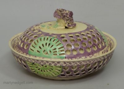 Creamware pottery covered reticulated dish, circa 1770