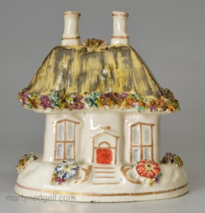 Staffordshire porcelain cottage pastille burner, circa 1840