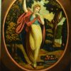 Reverse print on glass 'POMONA, Goddess of FRUITS', published June 4th 1800 by J Stampa