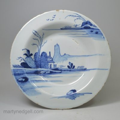 Dublin delft soup plate, circa 1760, sugar loaf mountain pattern
