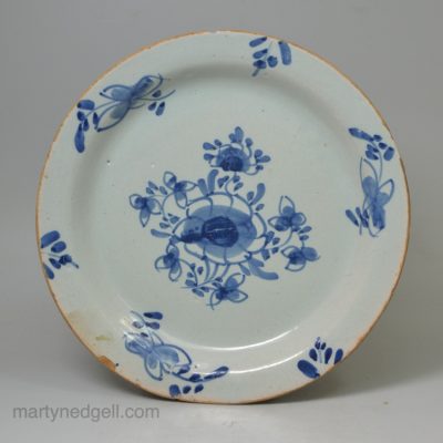 Small London delft pancake plate, circa 1740