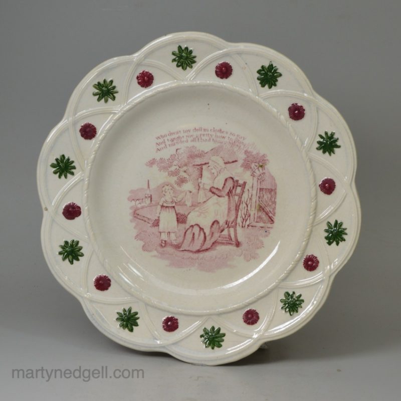 Child's pearlware pottery plate 'MY MOTHER', circa 1840