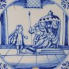 Dutch Delft biblical tile, Moses before Pharaoh, circa 1750