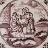 Dutch Delft biblical tile, Christ healing a blind man, circa 1740