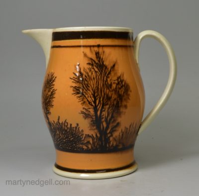 Mochaware creamware pottery jug, circa 1820