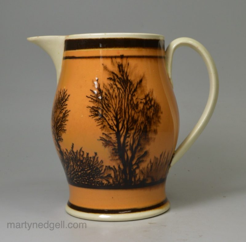 Mochaware creamware pottery jug, circa 1820