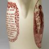 Creamware pottery jug decorated with a red print of a Scotsman and his Lass and 'THE BATCHELOR'S WISH', circa 1790