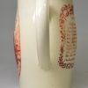 Creamware pottery jug decorated with a red print of a Scotsman and his Lass and 'THE BATCHELOR'S WISH', circa 1790