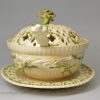 Pierced creamware pottery sauced tureen, ladle and stand, circa 1770