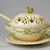 Pierced creamware pottery sauced tureen, ladle and stand, circa 1770