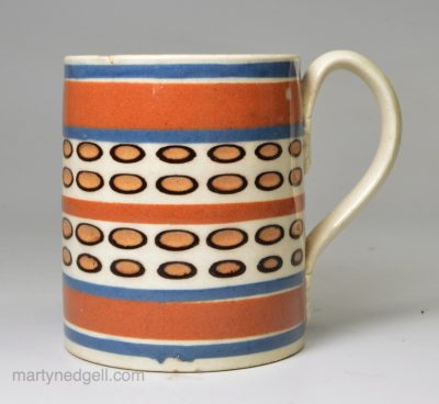 Mochaware mug with double dipped decoration, circa 1820
