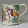 Commemorative pottery mug decorated with a print of Wesley and pea hens, circa 1839
