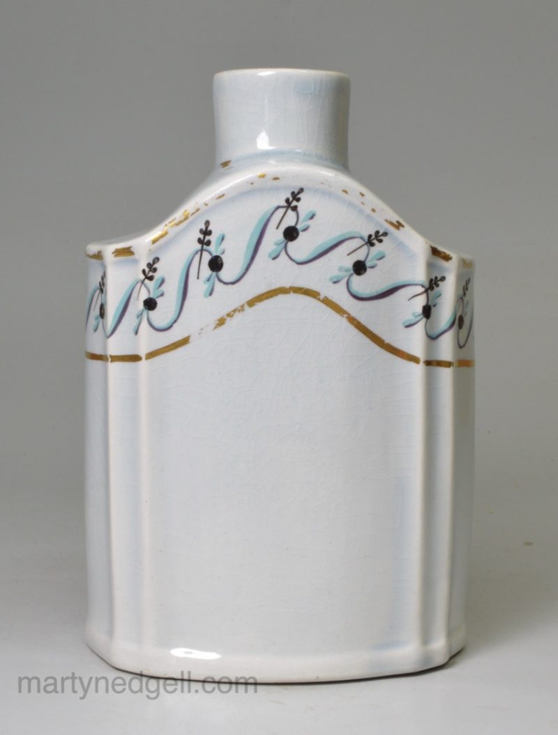 Pearlware pottery tea canister, circa 1790 marked Leeds Pottery