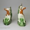Pair of Yorkshire type prattware pottery deer, circa 1800