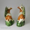 Pair of Yorkshire type prattware pottery deer, circa 1800