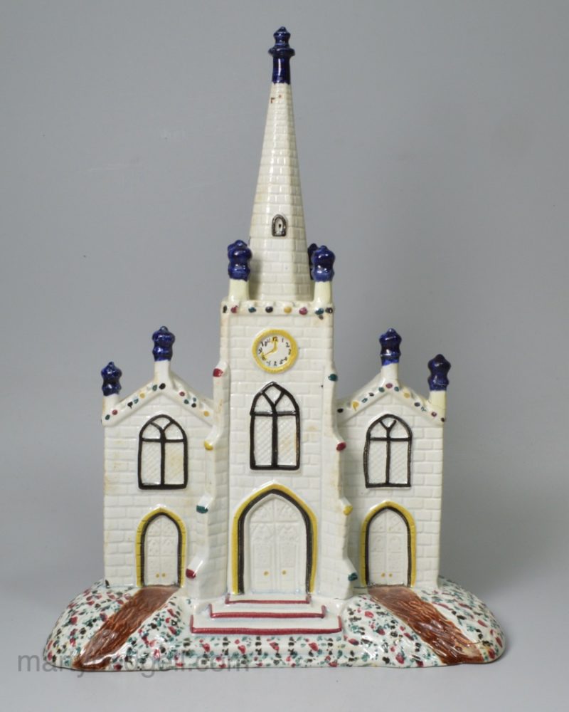Prattware pottery church with steeple, circa 1820