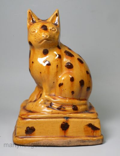 Slipware pottery model of a cat, circa 1820