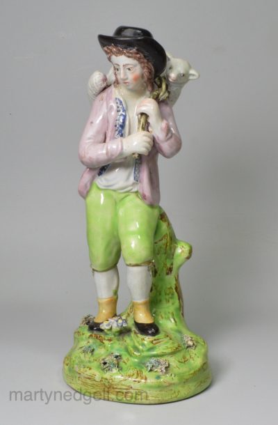 Staffordshire pearlware pottery figure 'Lost Sheep Found', circa 1820