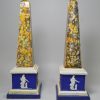 Pair of pearlware obelisks decorated with overglaze enamels, circa 1800, possibly Enoch Wood Pottery, Staffordshire