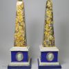 Pair of pearlware obelisks decorated with overglaze enamels, circa 1800, possibly Enoch Wood Pottery, Staffordshire