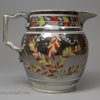 Small pearlware pottery jug decorated with silver lustre resist and enamels, circa 1820
