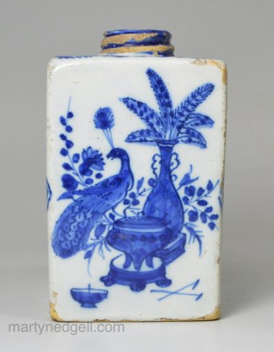 Dutch Delft tea canister, circa 1700-20