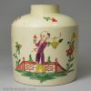 Creamware pottery tea canister decorated in enamels over the glaze, circa 1770