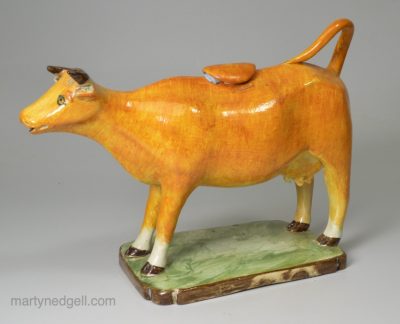 Prattware pottery cow creamer, circa 1820