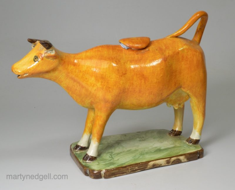 Prattware pottery cow creamer, circa 1820