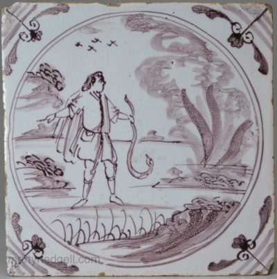 London delft biblical tile, Moses and the burning bush, circa 1740