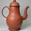 Red Staffordshire stoneware pottery coffee pot decorated with applied sprigs, circa 1760
