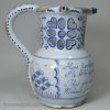 Liverpool delft puzzle jug, circa 1750 decorated with 2 polychrome panels