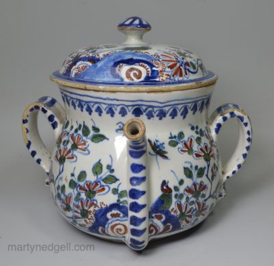 London delft polychrome posset pot, circa 1720