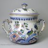 London delft polychrome posset pot, circa 1720