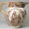 Commemorative pearlware pottery jug decorated with brown Nelson prints under the glaze, circa 1805