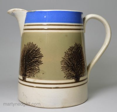 Mochaware pottery quart pub jug, circa 1870