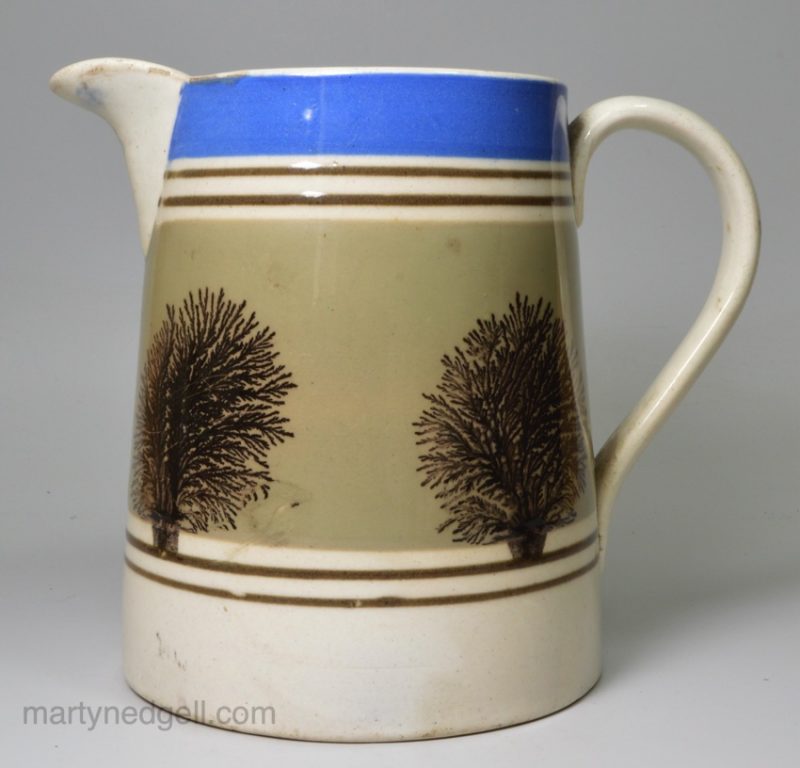 Mochaware pottery quart pub jug, circa 1870