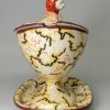 Pearlware pottery sauce tureen with a lion finial, circa 1820, possibly Davenport