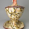 Pearlware pottery sauce tureen with a lion finial, circa 1820, possibly Davenport