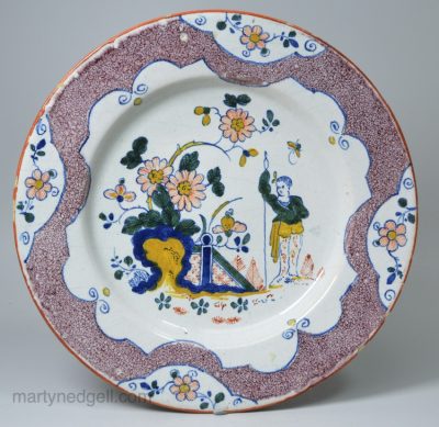 London delft plate, circa 1740
