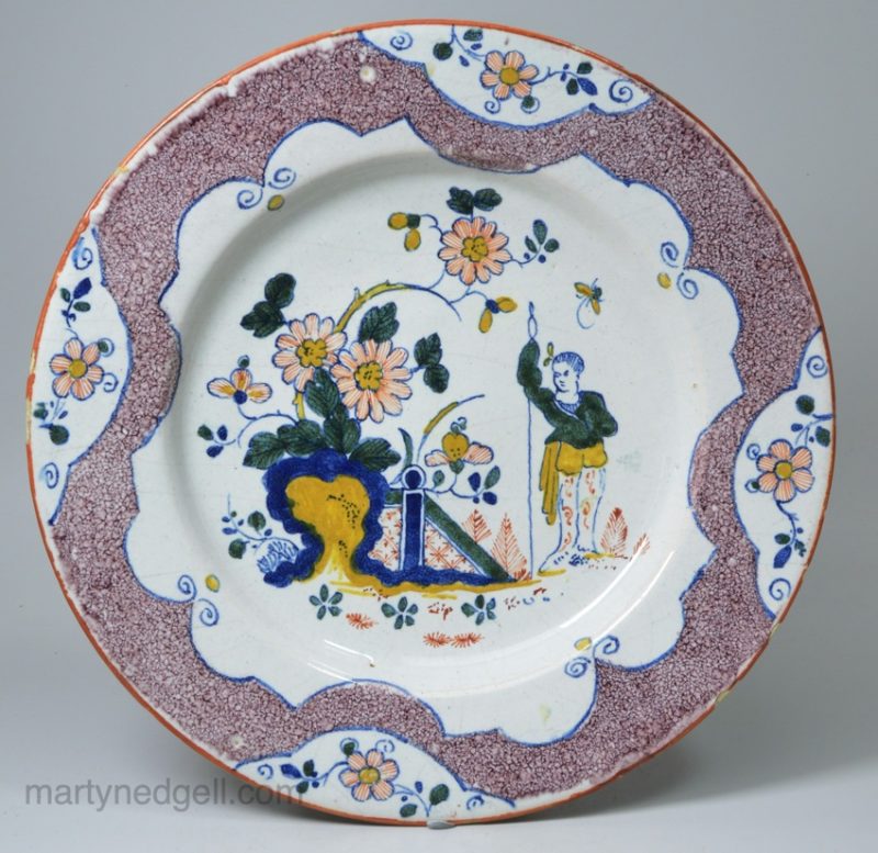 London delft plate, circa 1740