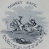 Pearlware pottery child's plate decorated with the print 'DONKEY RACE' and moulded and sponged border, circa 1830