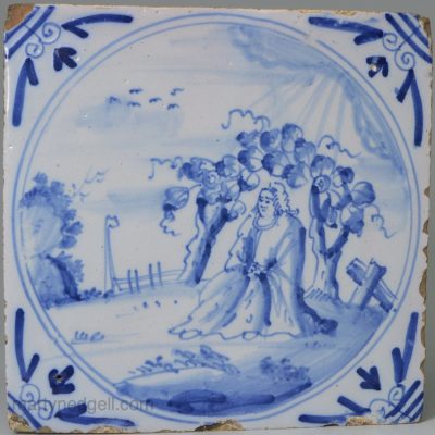 London delft biblical tile, Jonah under a Gourd, circa 1750